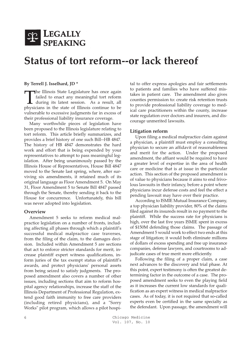 Status of Tort Reform--Or Lack Thereof