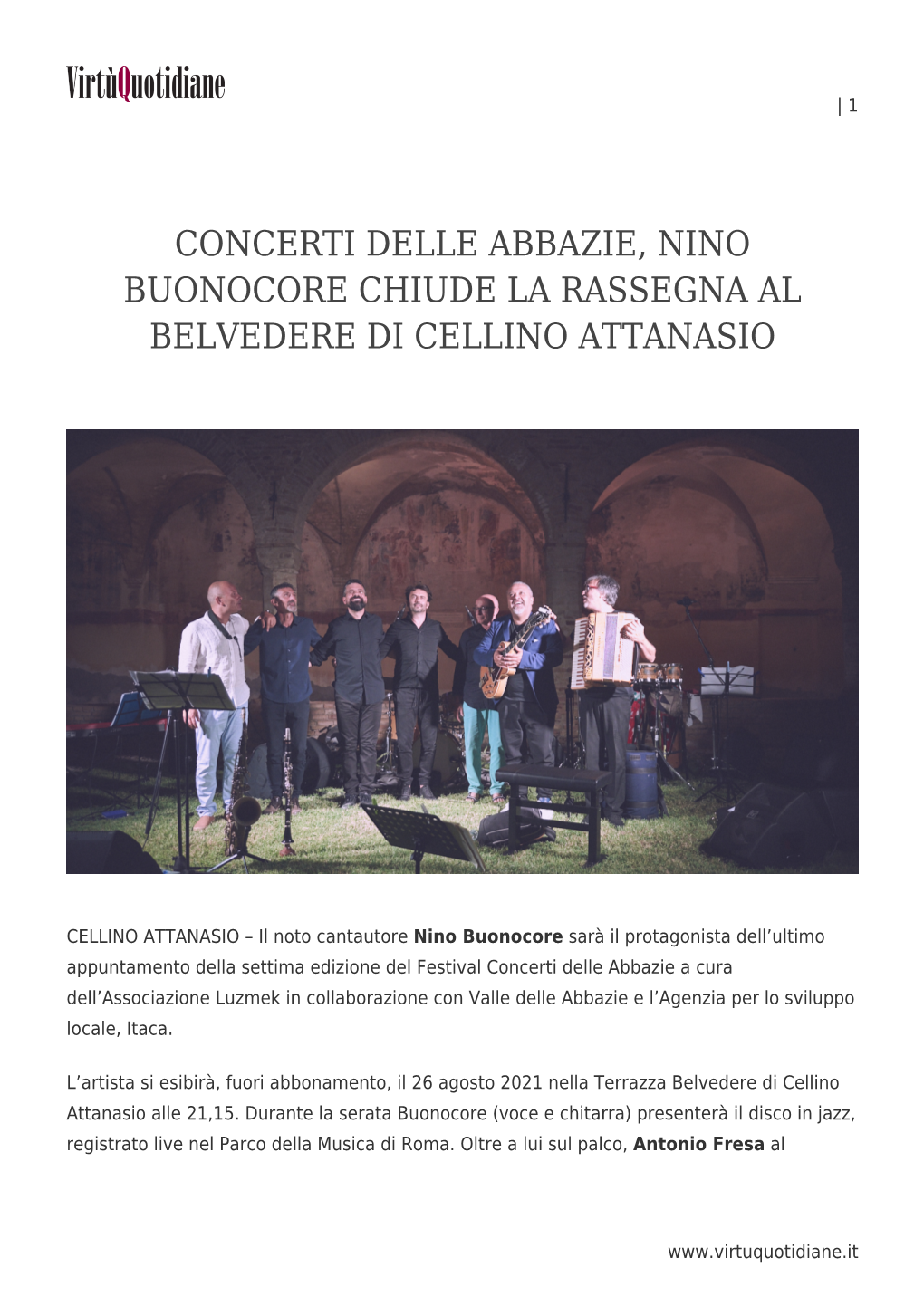 Concerti Delle Abbazie, Nino Buonocore Chiude La Rassegna Al Belvedere Di Cellino Attanasio