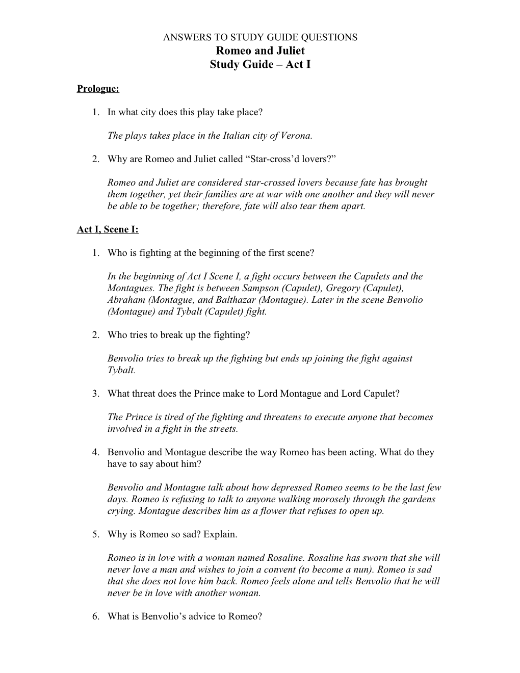 Answers to Study Guide Questions