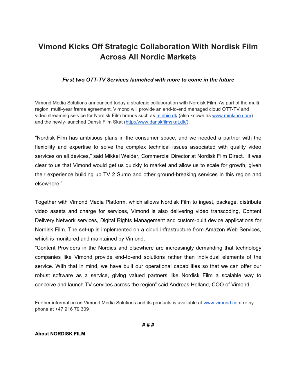 Vimond Kicks Off Strategic Collaboration with Nordisk Film Across All Nordic Markets