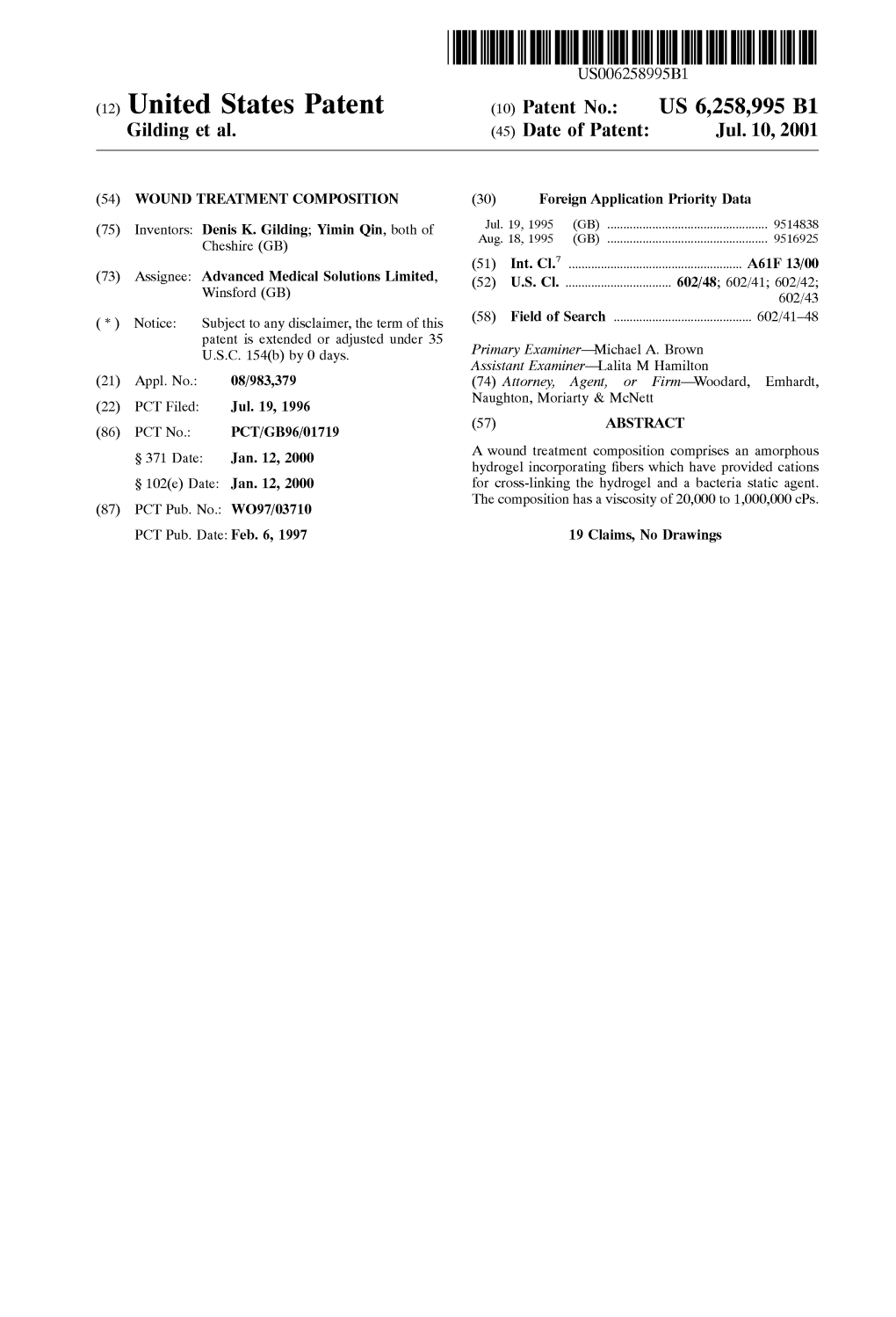 (12) United States Patent (10) Patent No.: US 6,258,995 B1 Gilding Et Al