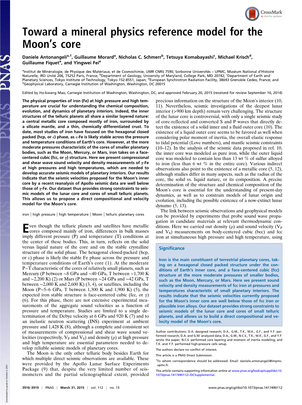 Toward a Mineral Physics Reference Model for the Moonts Core