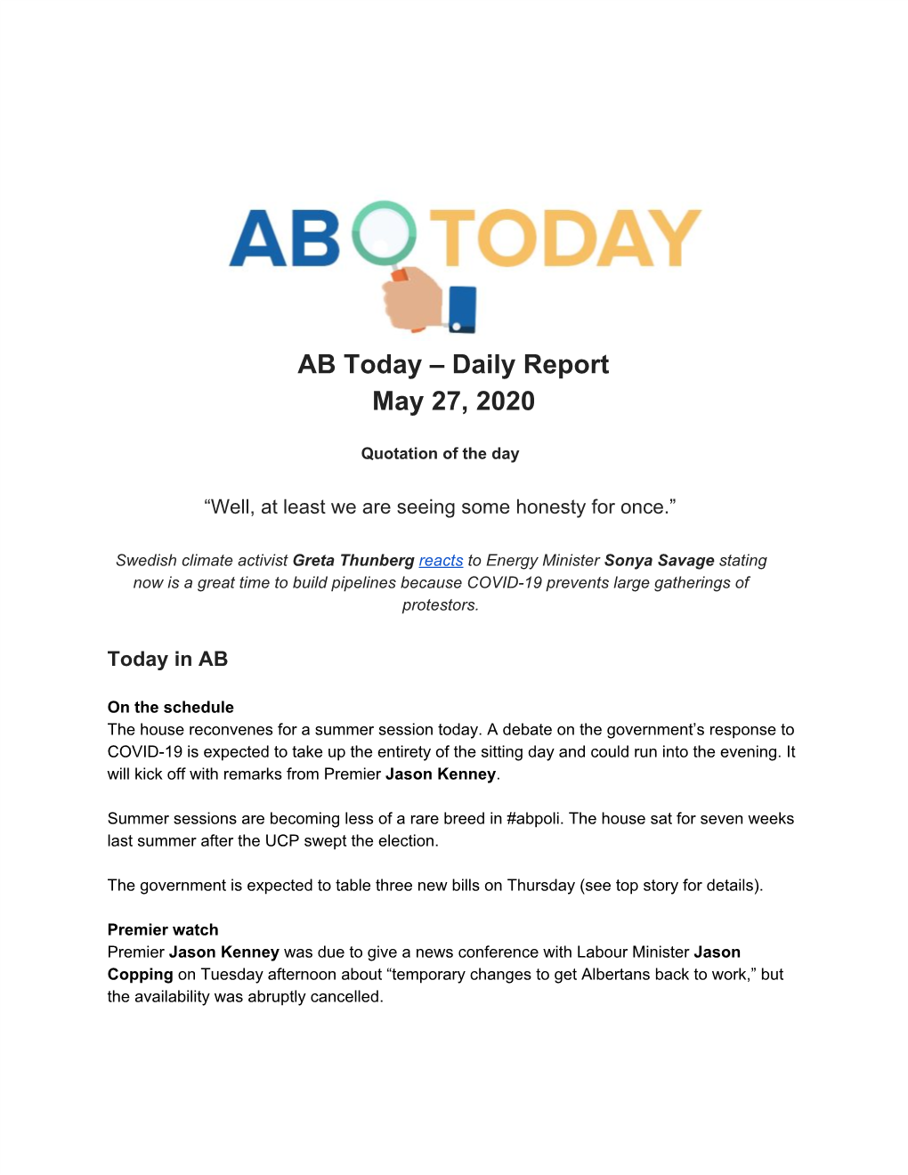 AB Today – Daily Report May 27, 2020