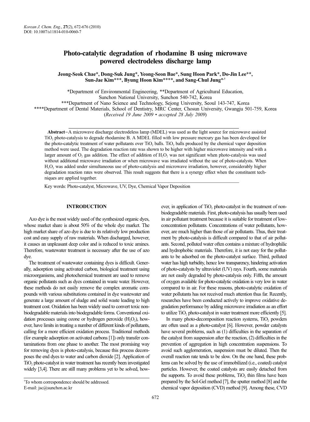 Photo-Catalytic Degradation of Rhodamine B Using Microwave Powered Electrodeless Discharge Lamp