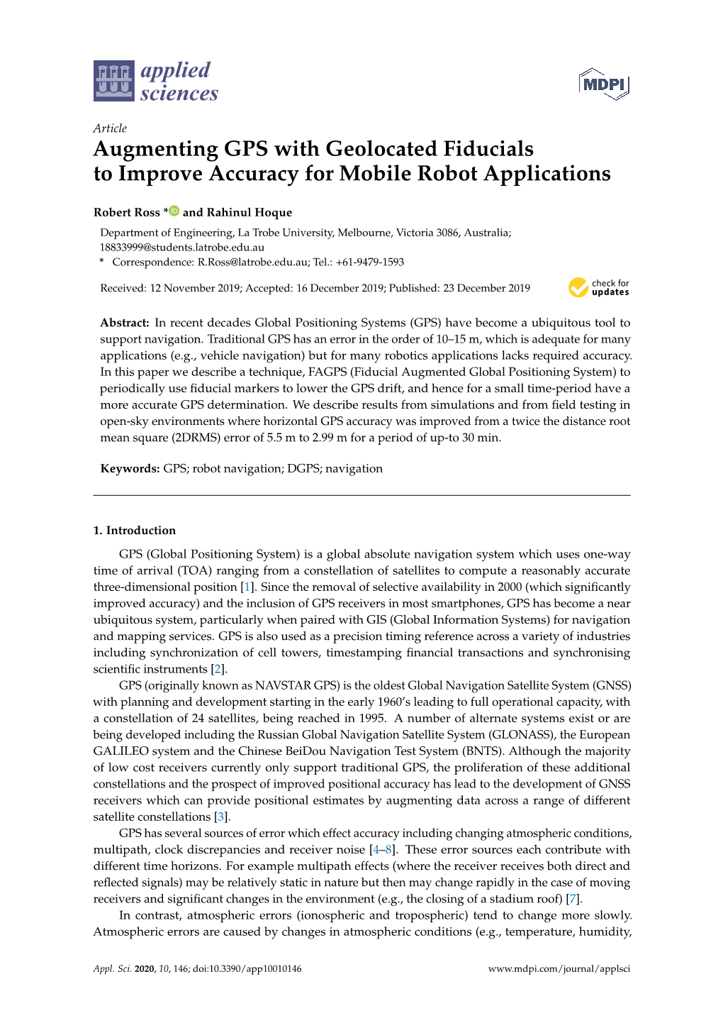 Augmenting GPS with Geolocated Fiducials to Improve Accuracy for Mobile Robot Applications