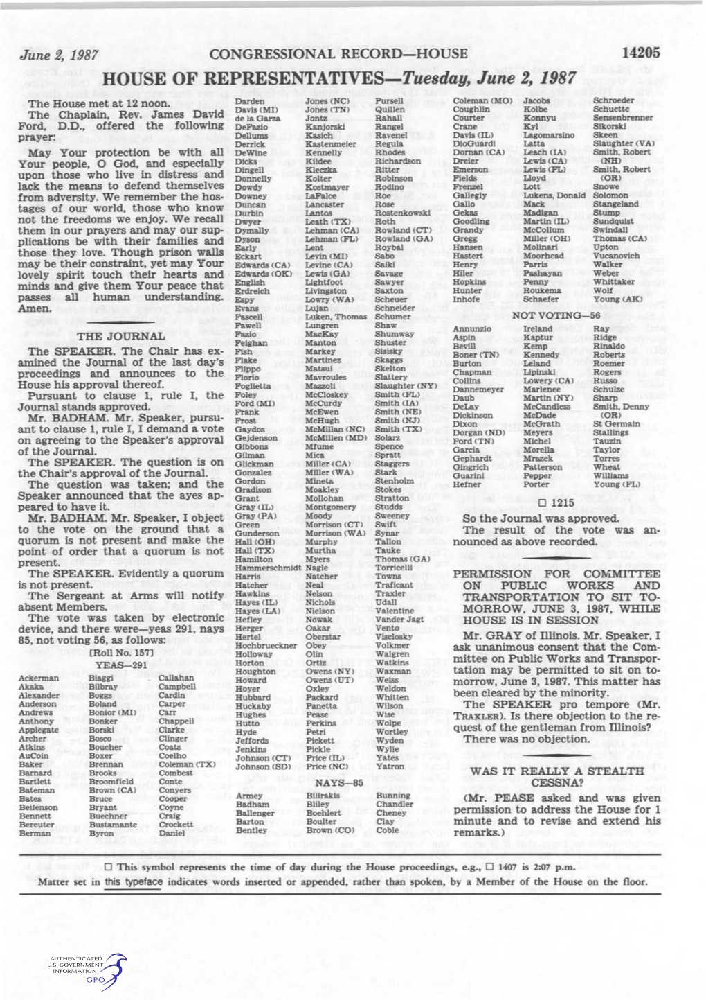 HOUSE of REPRESENTATIVES-Tuesday, June 2, 1987 the House Met at 12 Noon