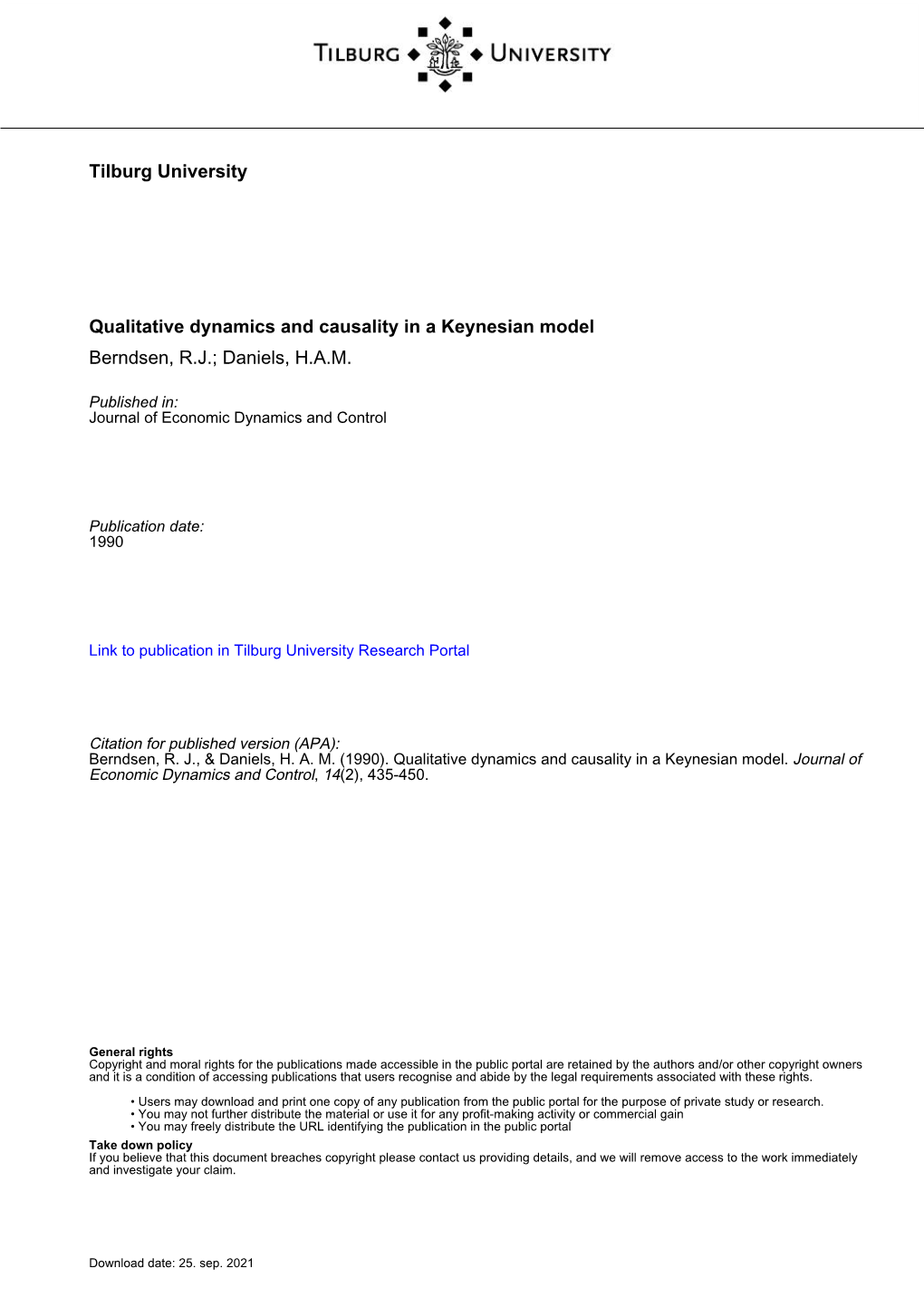 Tilburg University Qualitative Dynamics and Causality in A