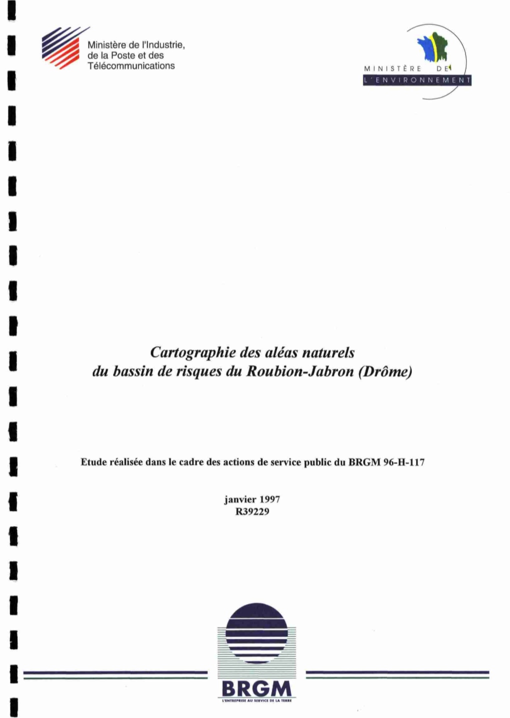 Roubion-Jabron (Drôme) I I I Etude Réalisée Dans Le Cadre Des Actions De Service Public Du BRGM 96-H-117