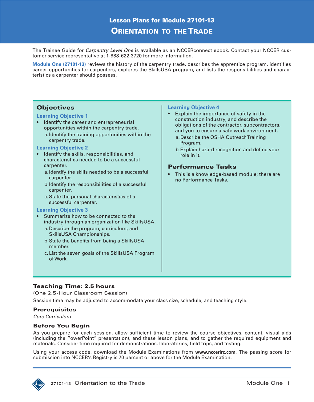 Lesson Plans for Module 27101-13 Orientation to the Trade