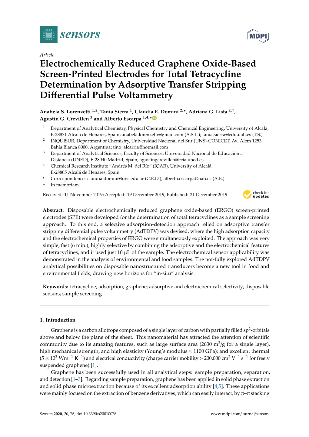 Electrochemically Reduced Graphene Oxide-Based Screen-Printed