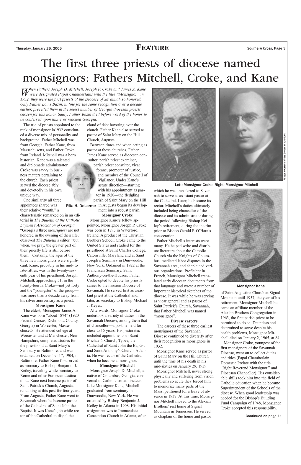 The First Three Priests of Diocese Named Monsignors: Fathers Mitchell, Croke, and Kane Hen Fathers Joseph D