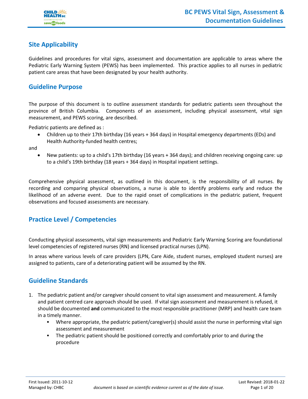 BC PEWS Vital Sign Assessment and Documentation Guidelines