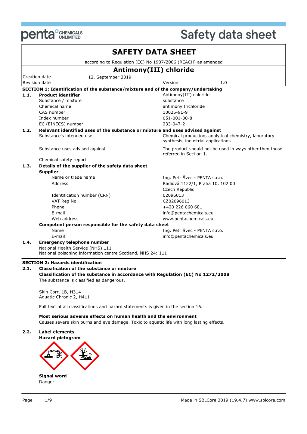 Antimony(III) Chloride Creation Date 12