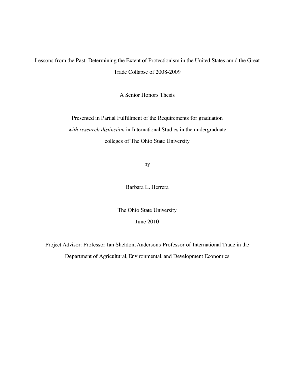 Determining the Extent of Protectionism in the United States Amid the Great Trade Collapse of 2008-2009
