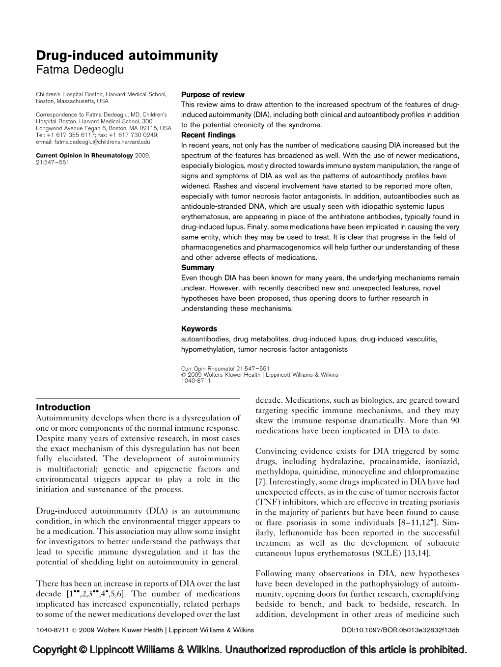 Drug-Induced Autoimmunity Fatma Dedeoglu