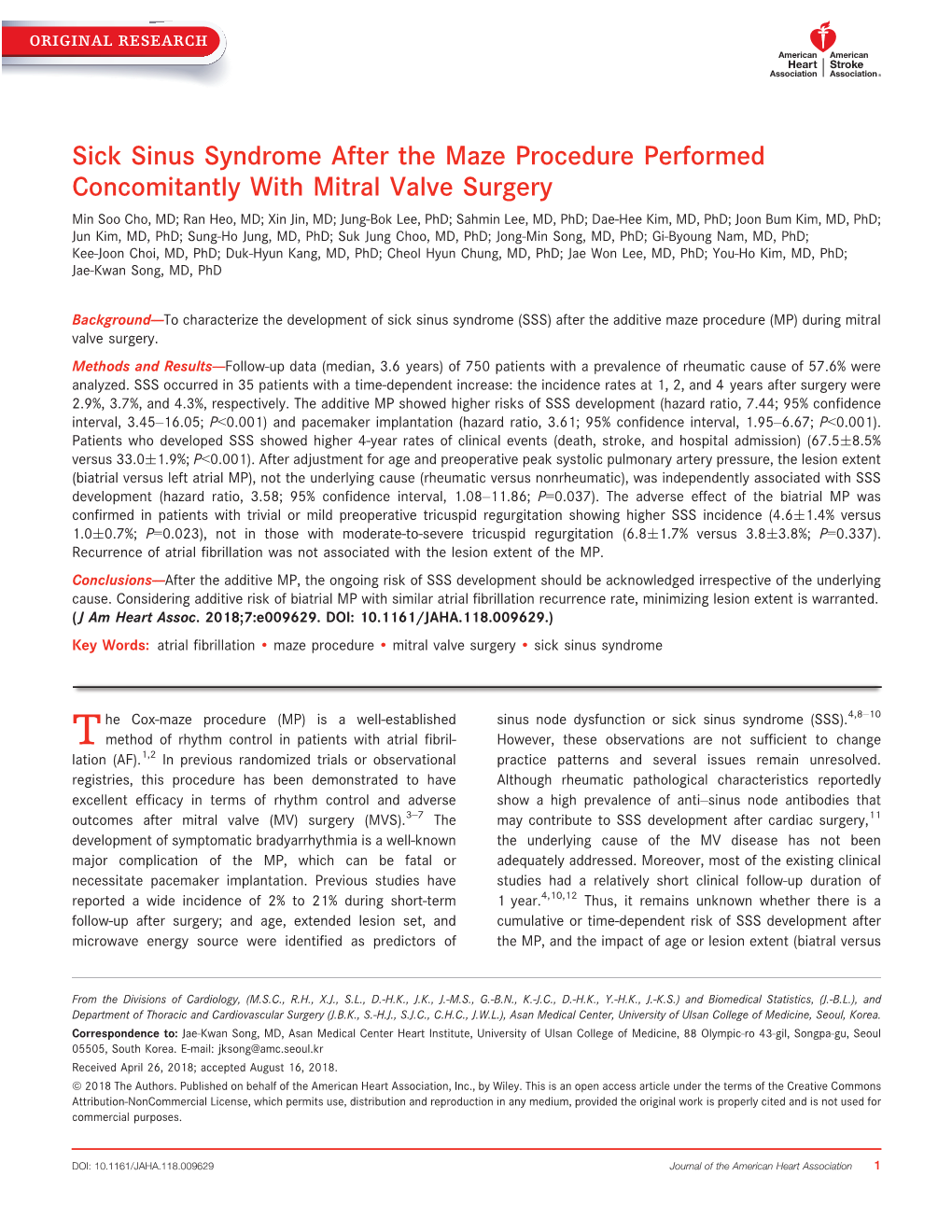 Sick Sinus Syndrome After the Maze Procedure Performed