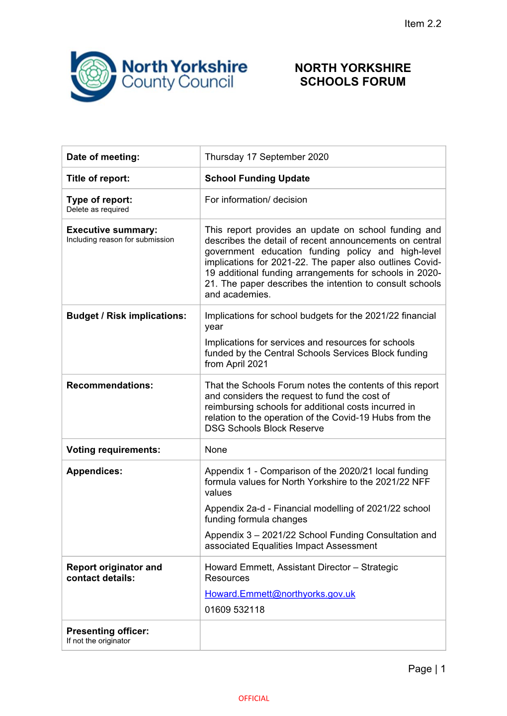 North Yorkshire Schools Forum