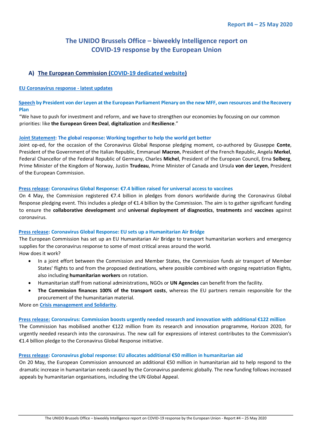 Biweekly Intelligence Report on COVID-19 Response by the European Union