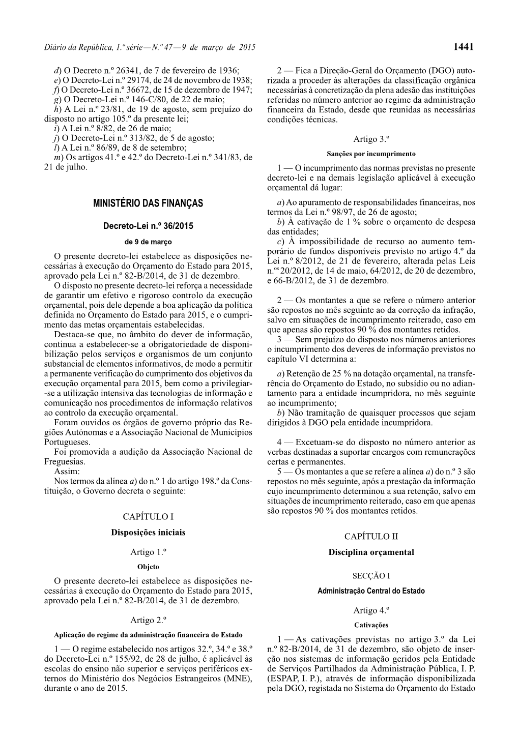 Decreto-Lei N.º 36/2015, De 9 De Março