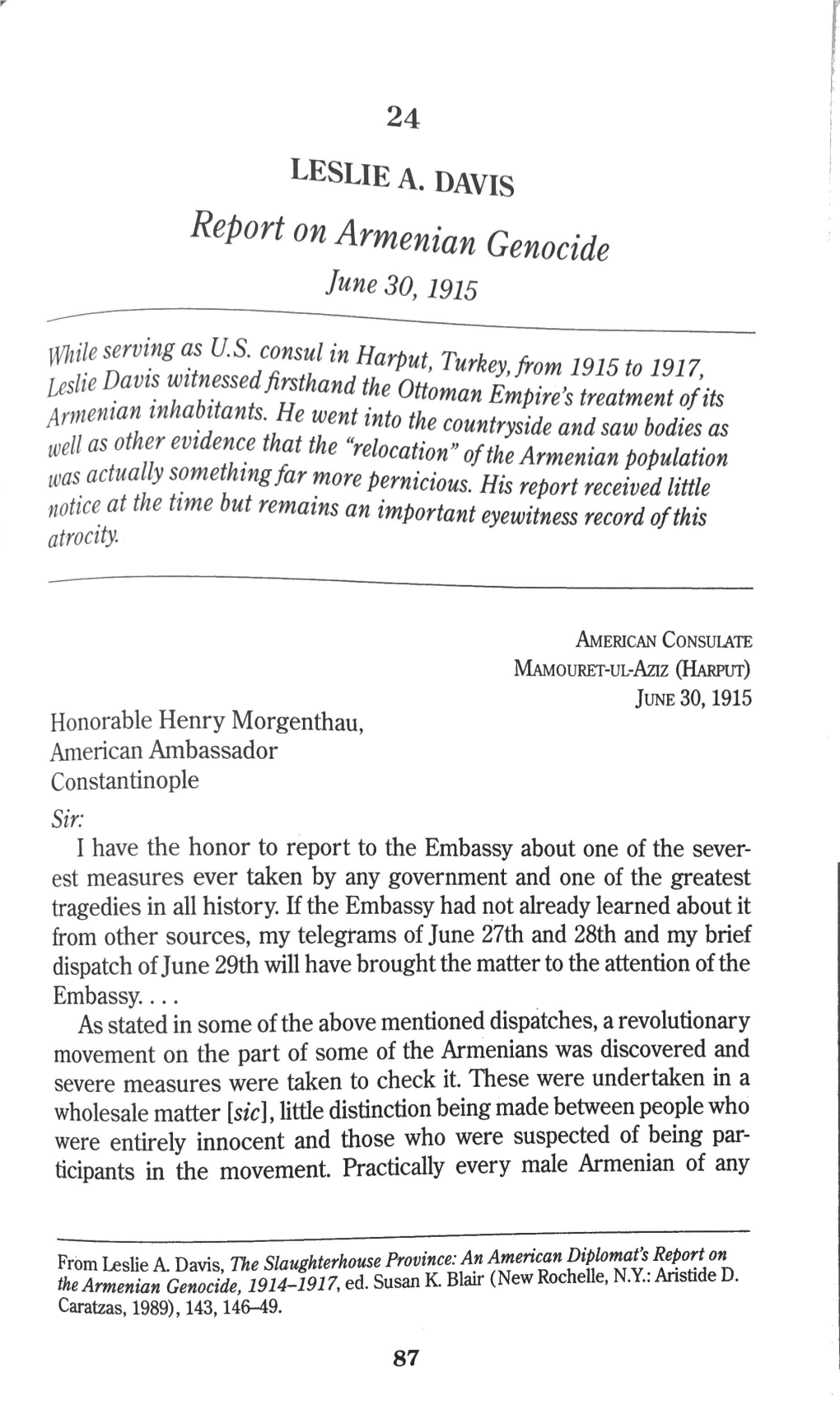 Report on Armenian Genocide