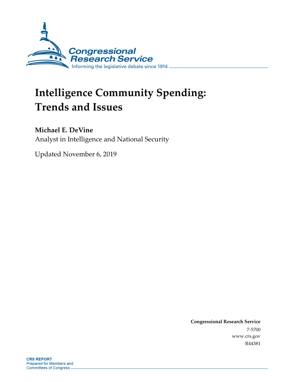 Intelligence Community Spending: Trends and Issues