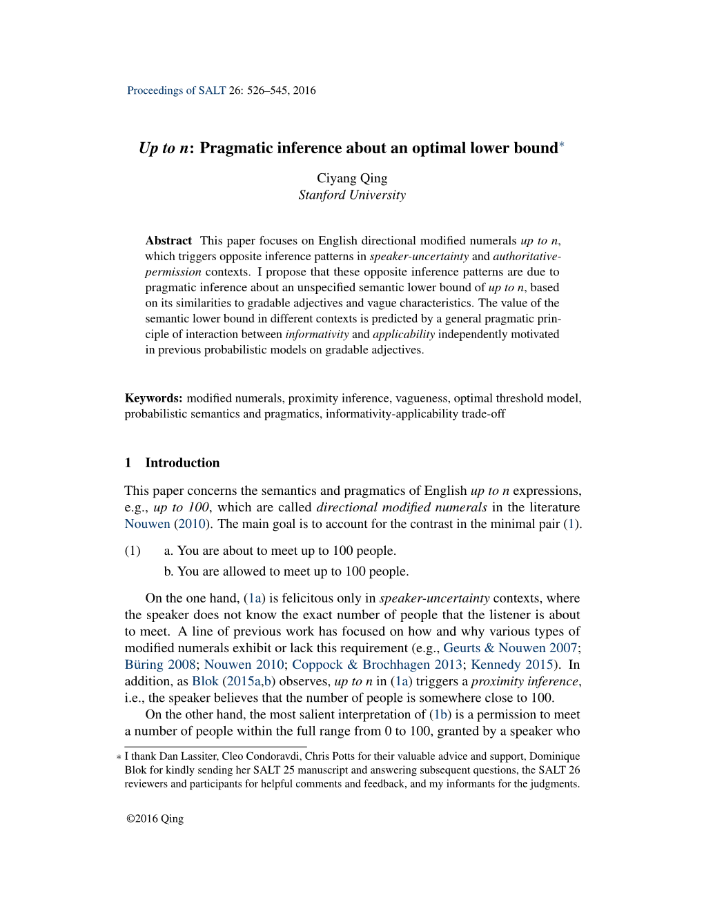 Up to N: Pragmatic Inference About an Optimal Lower Bound∗