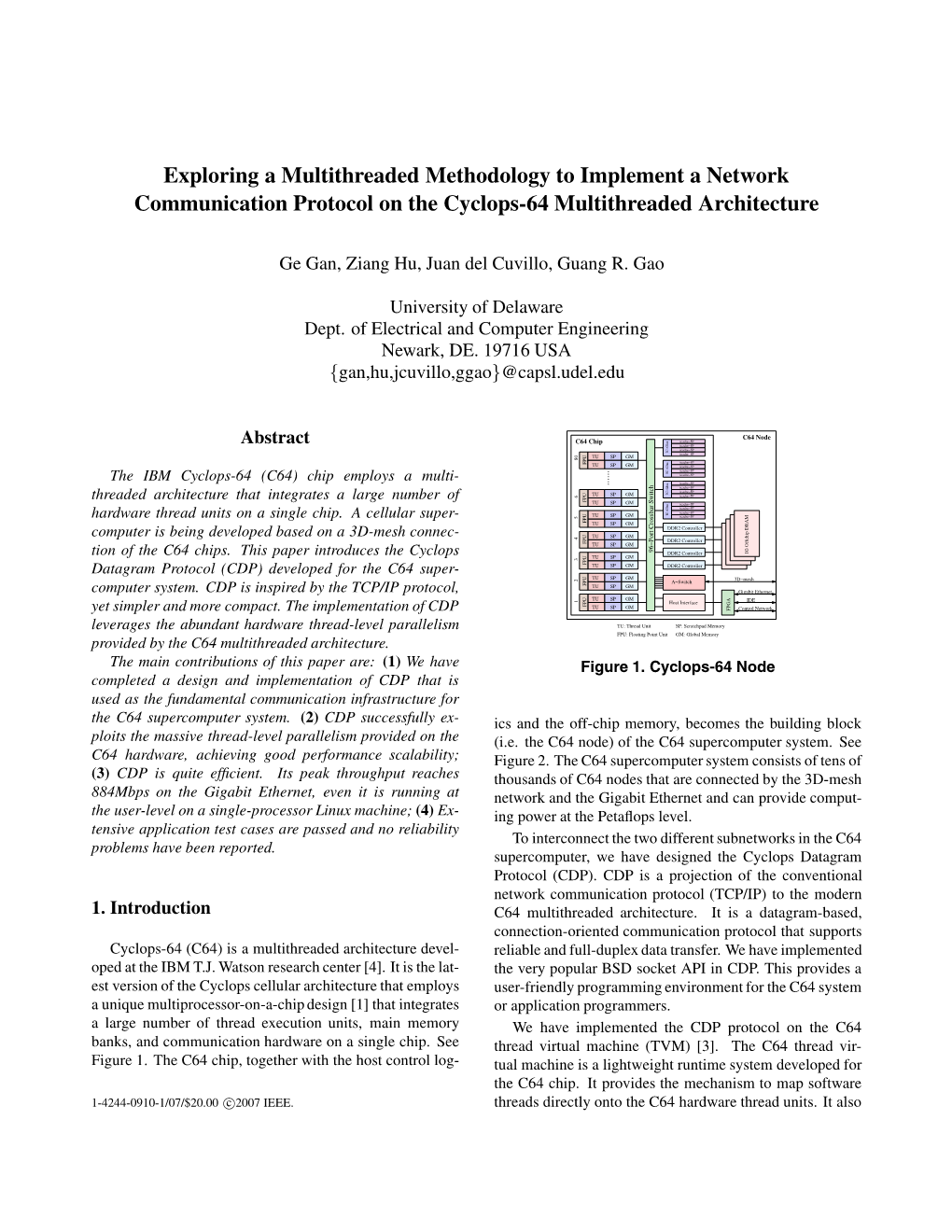 Exploring a Multithreaded Methodology to Implement a Network Communication Protocol on the Cyclops-64 Multithreaded Architecture