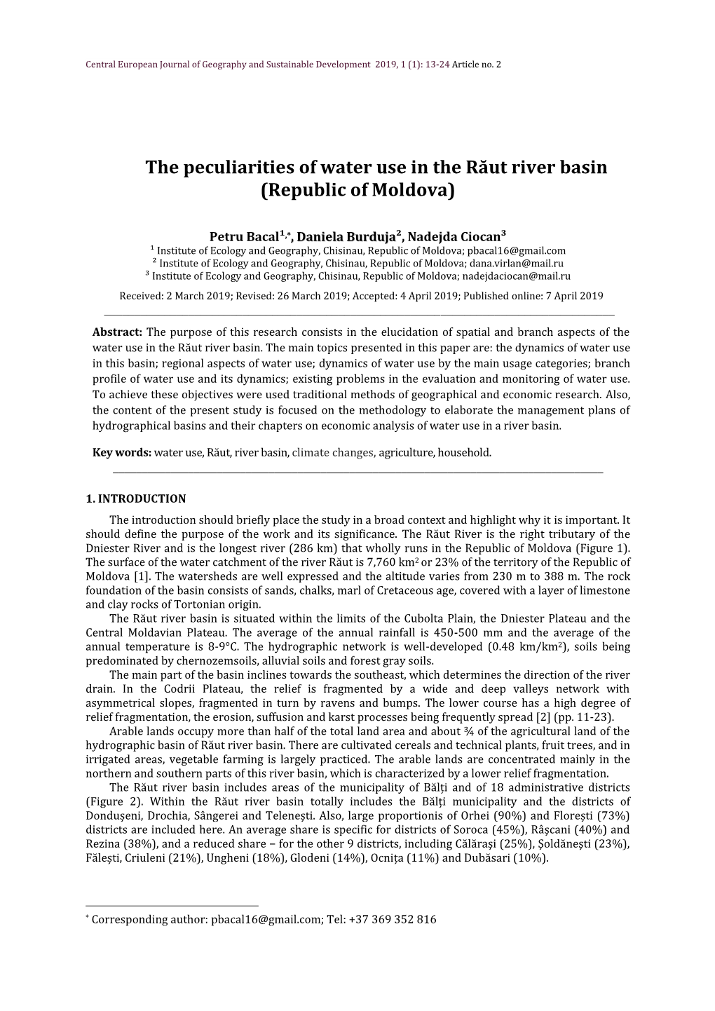 The Peculiarities of Water Use in the Răut River Basin (Republic of Moldova)