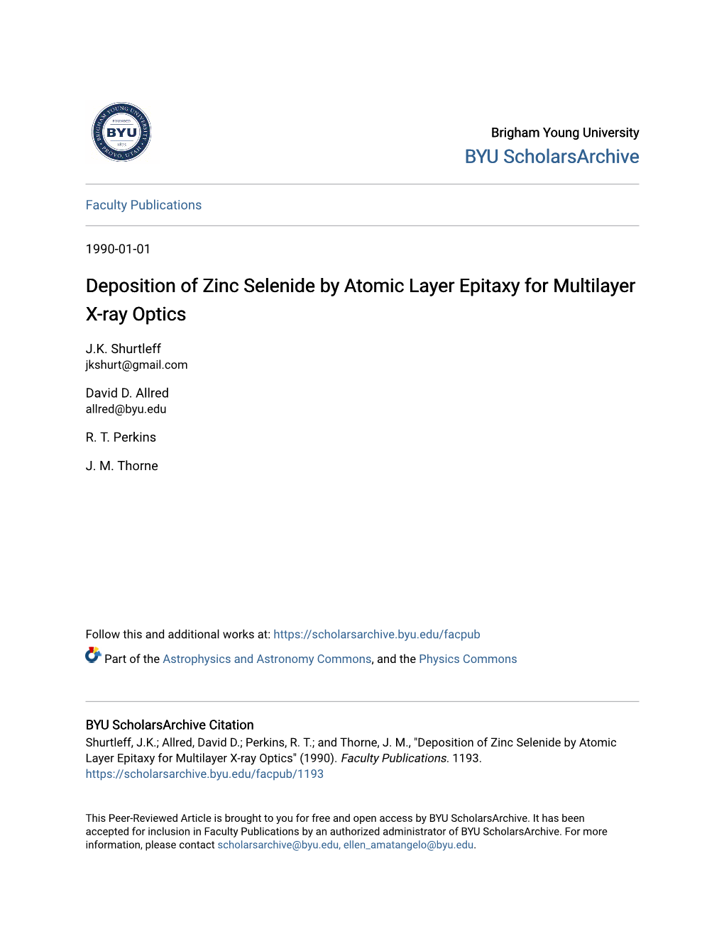 Deposition of Zinc Selenide by Atomic Layer Epitaxy for Multilayer X-Ray Optics