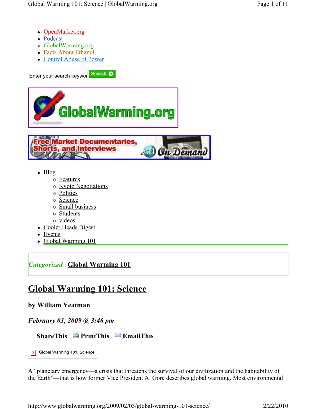 Global Warming 101: Science | Globalwarming.Org Page 1 of 11