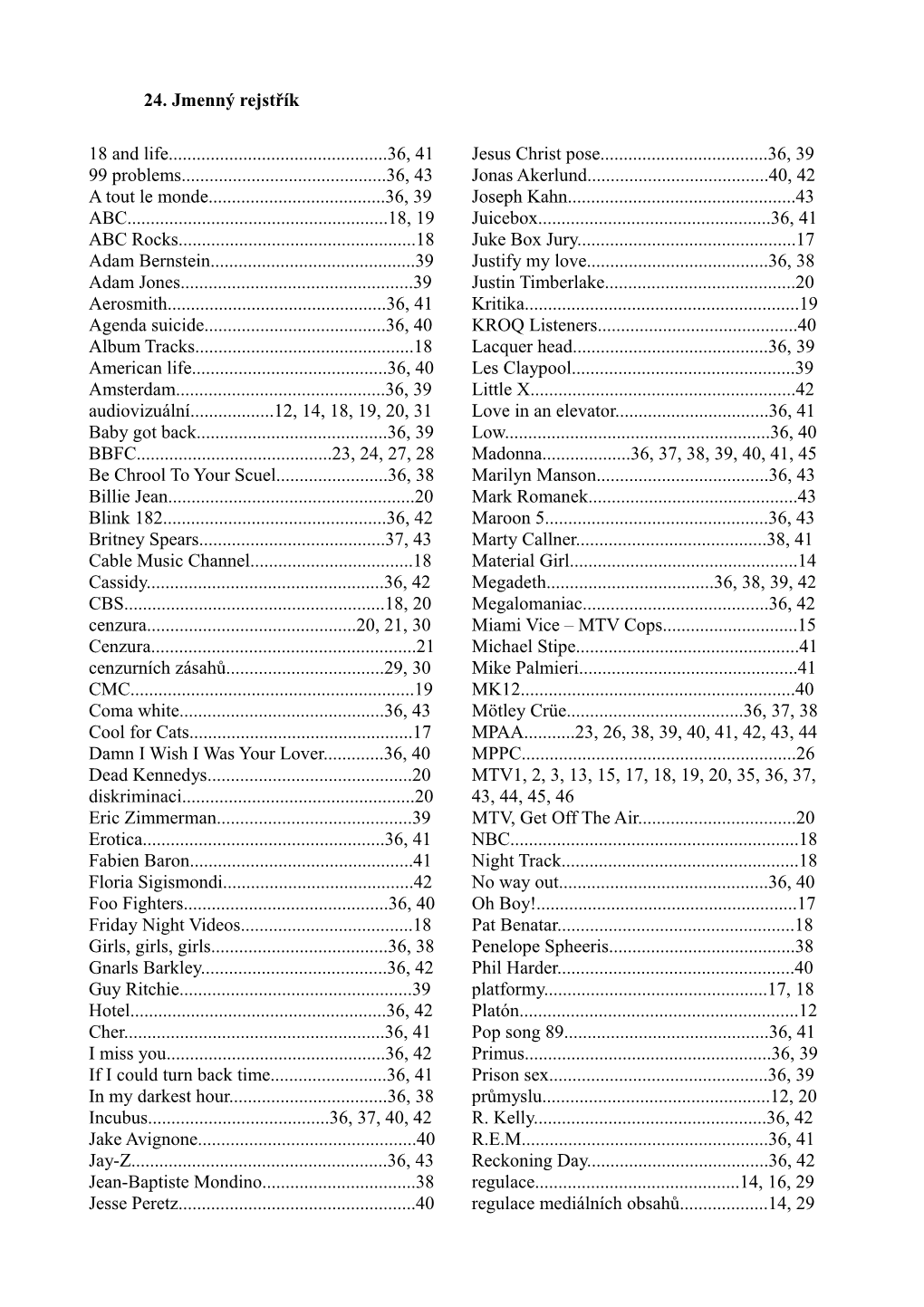 24. Jmenný Rejstřík 18 and Life...36, 41