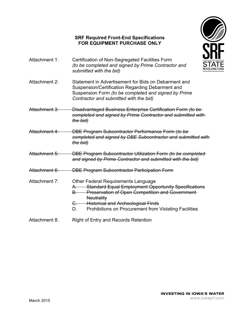 SRF Required Front-End Specifications