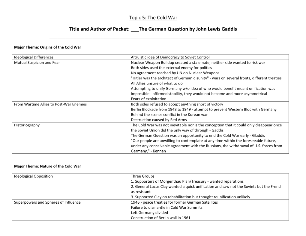 The Cold War Title and Author of Packet: ___The German Question