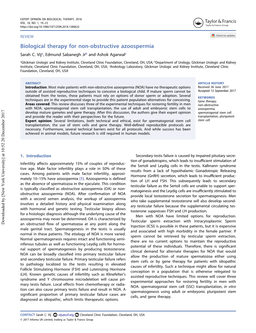 Biological Therapy for Non-Obstructive Azoospermia Sarah C