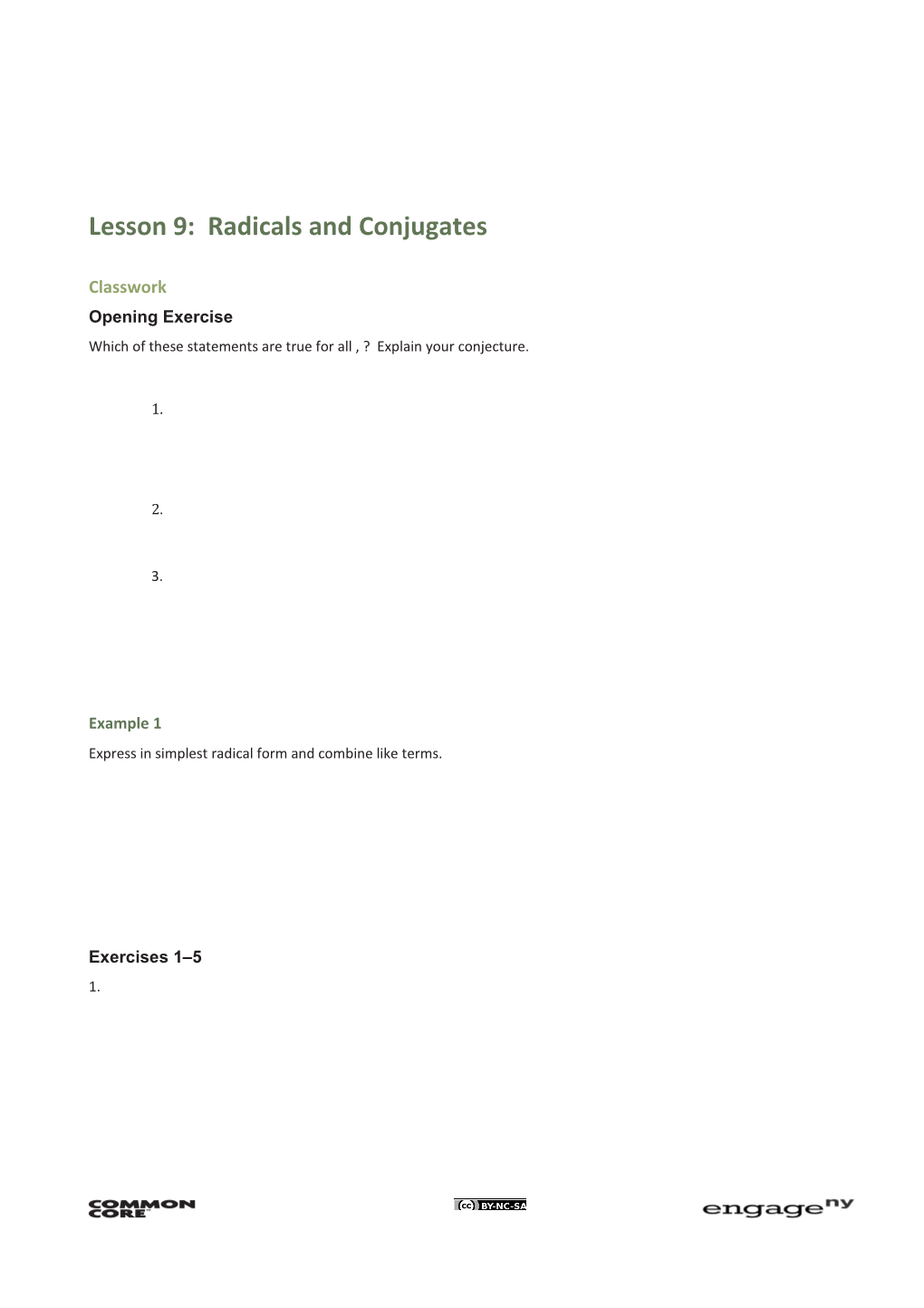 Lesson 9: Radicals and Conjugates