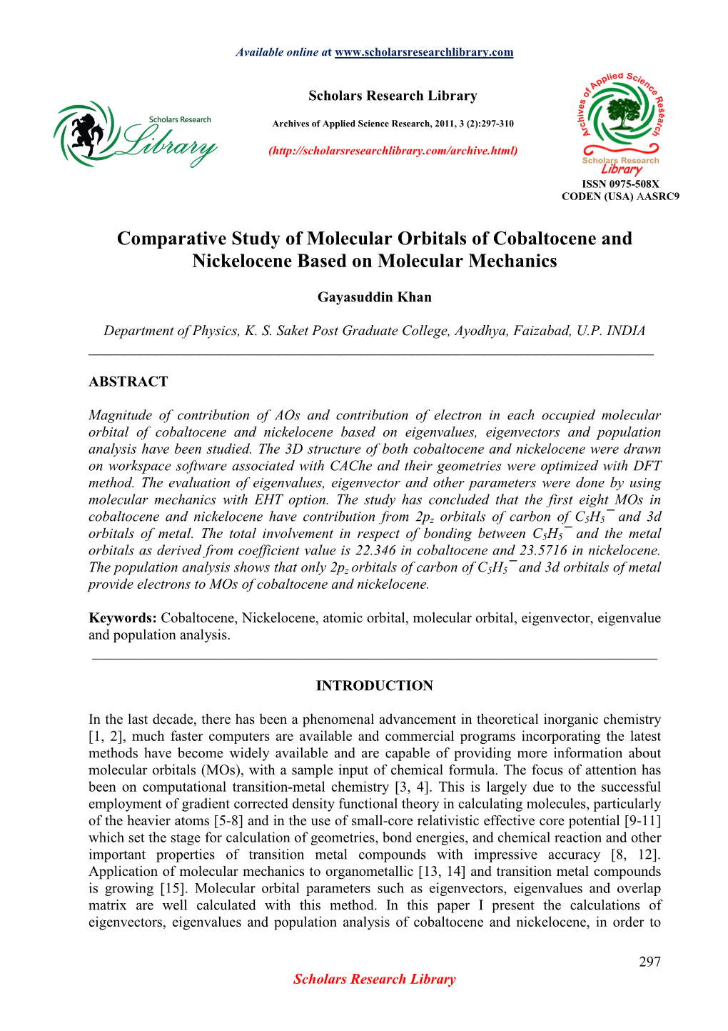 Comparative Study of Molecular Orbitals of Cobaltocene and Nickelocene Based on Molecular Mechanics