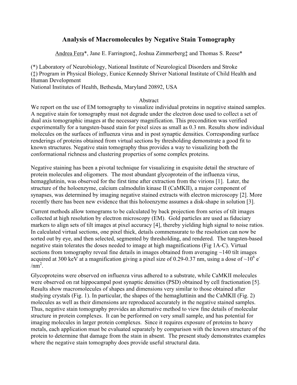 Analysis of Macromolecules by Negative Stain Tomography