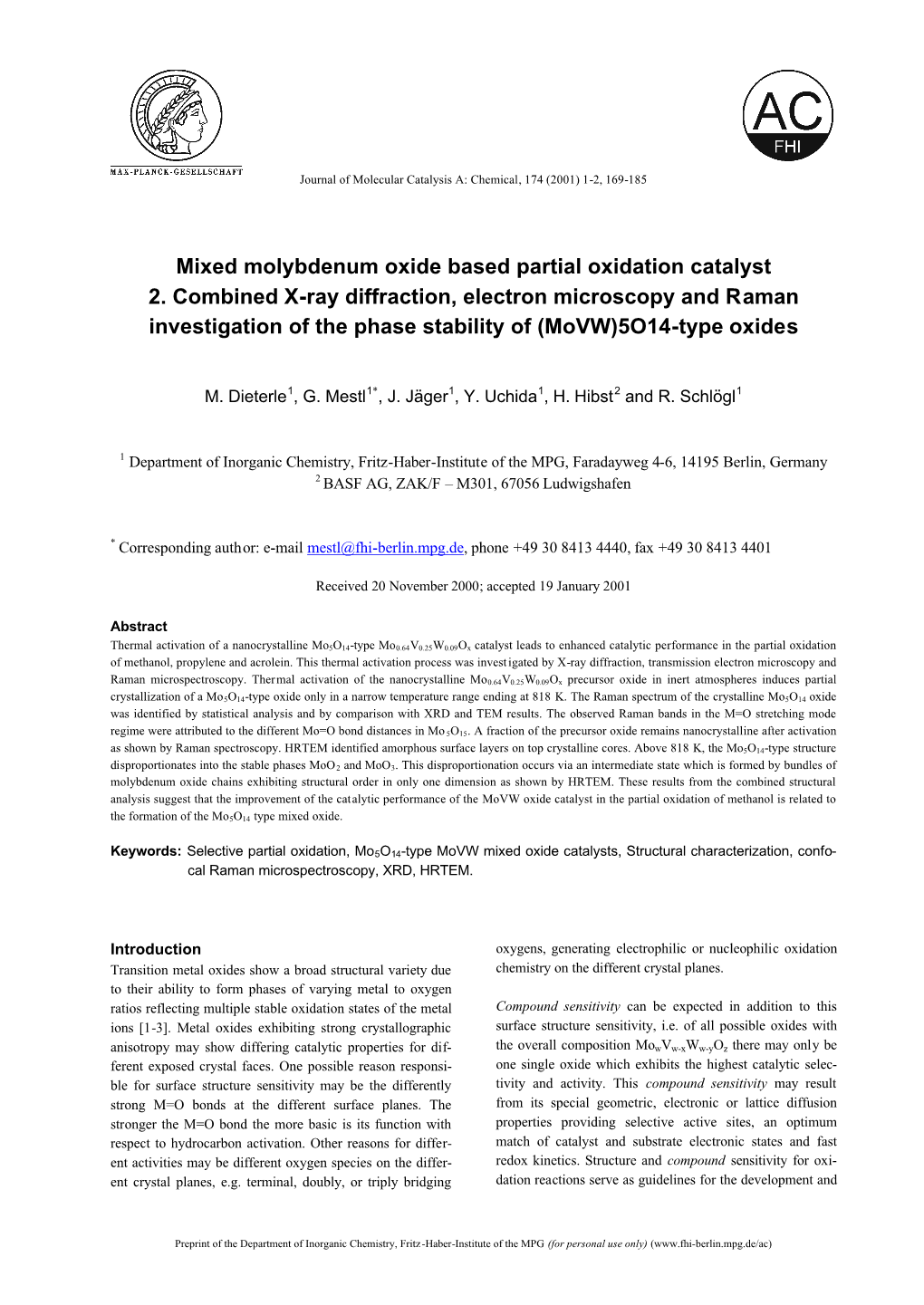 Mixed Molybdenum Oxide Based Partial Oxidation Catalyst 2