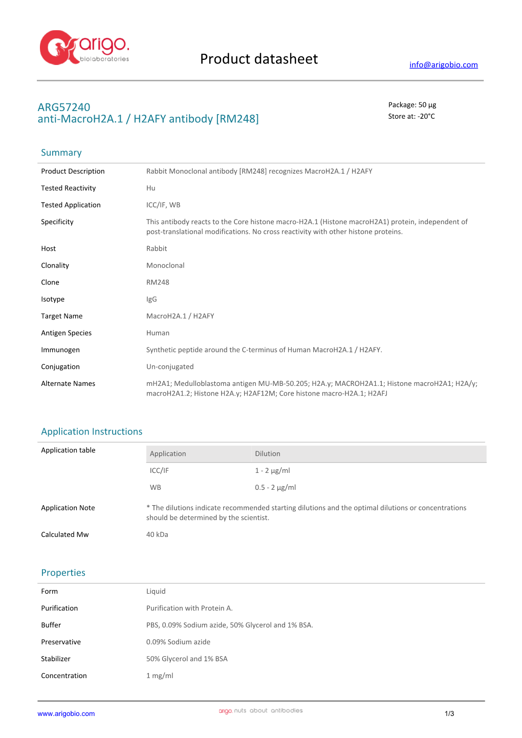 Anti-Macroh2a.1 / H2AFY Antibody [RM248] (ARG57240)