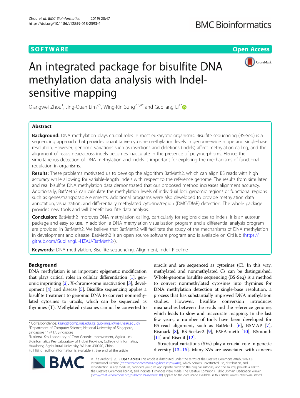 An Integrated Package for Bisulfite DNA Methylation Data Analysis with Indel-Sensitive Mapping