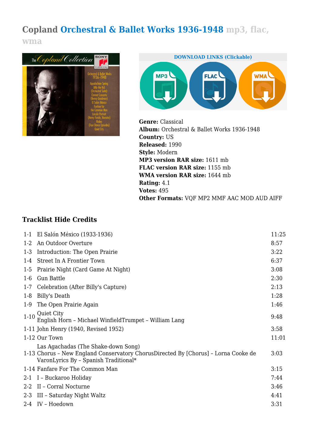 Copland Orchestral & Ballet Works 1936-1948 Mp3, Flac