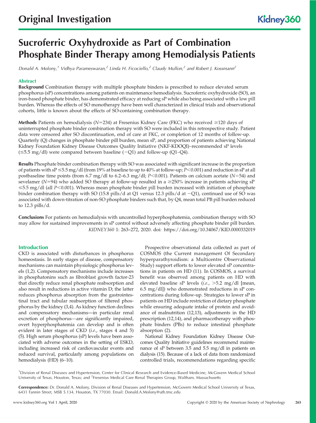 Sucroferric Oxyhydroxide As Part of Combination Phosphate Binder Therapy Among Hemodialysis Patients