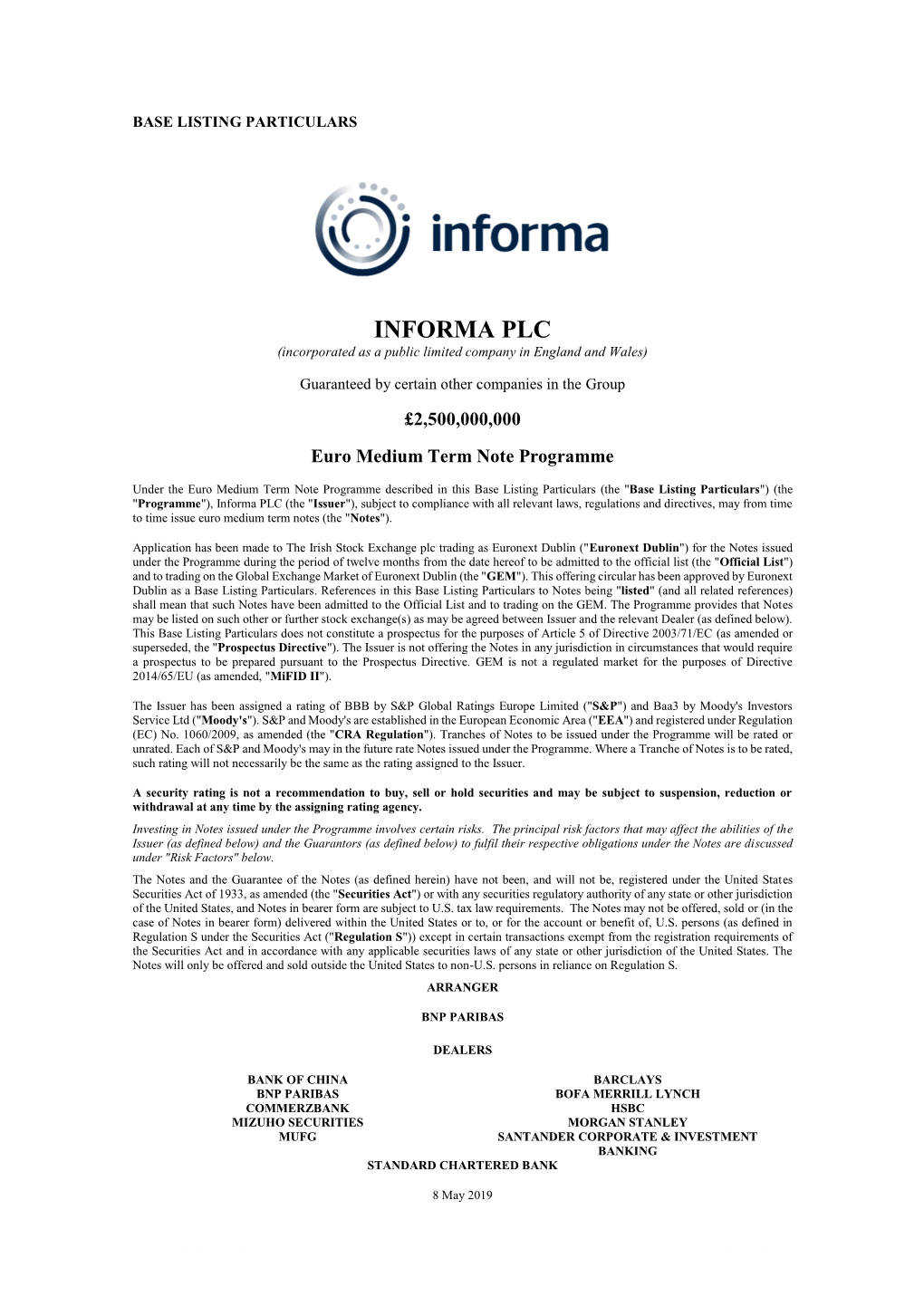 INFORMA PLC (Incorporated As a Public Limited Company in England and Wales)