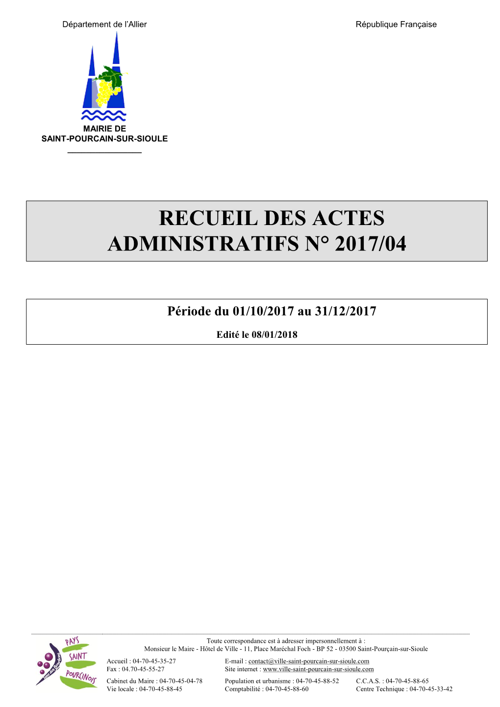 Recueil Des Actes Administratifs N° 2017/04