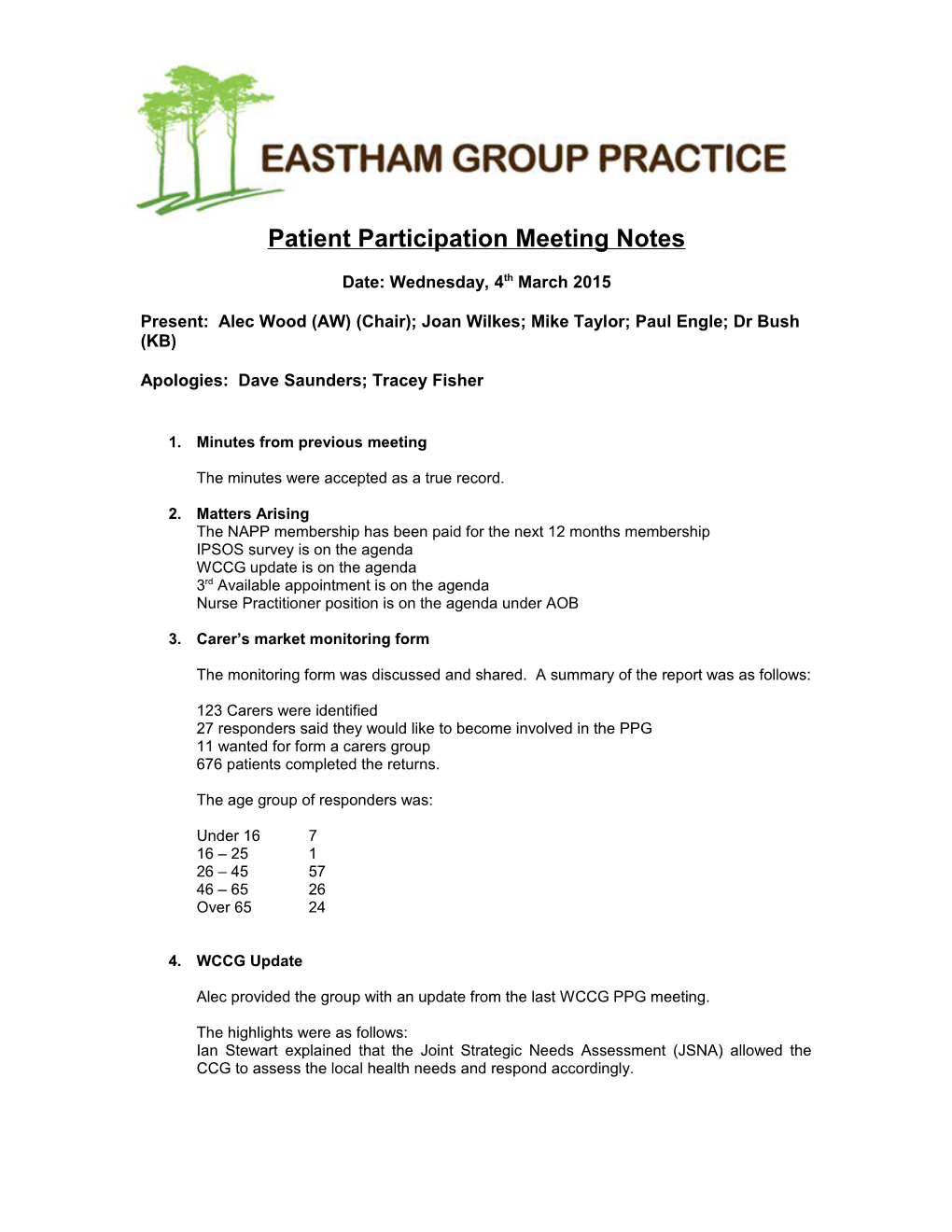 Patient Participation Meeting Notes