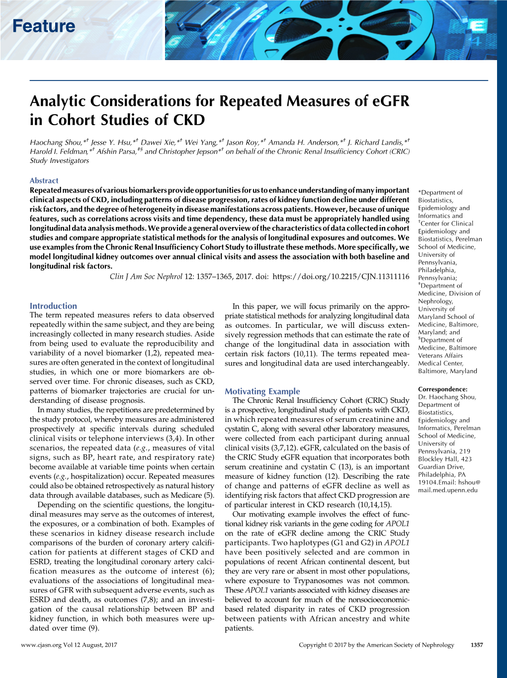 Analytic Considerations for Repeated Measures of Egfr in Cohort Studies of CKD
