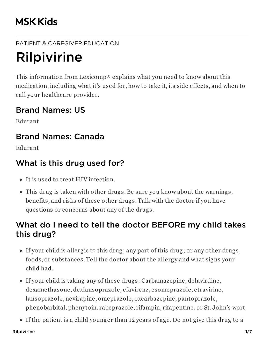 Rilpivirine: Pediatric Medication