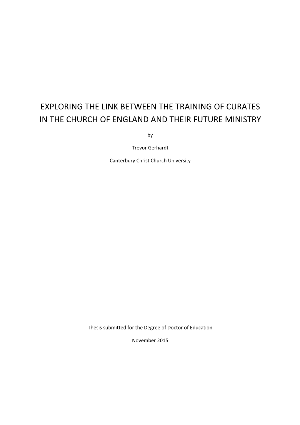 Exploring the Link Between the Training of Curates in the Church of England and Their Future Ministry