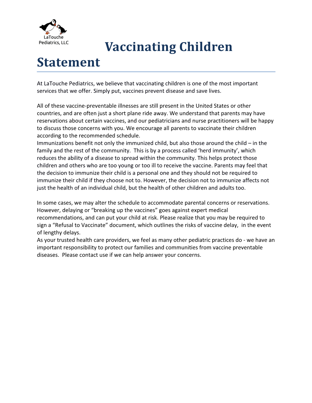 Vaccinating Children Statement