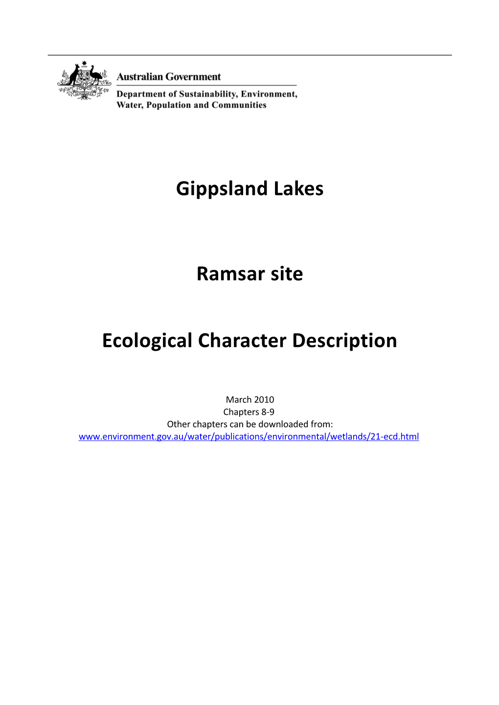 Gippsland Lakes Ramsar Site: Ecological Character Description Chapter 8 References And